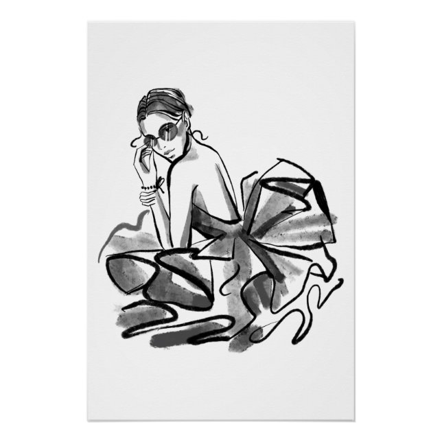 Póster Modelo de Moda de Couro Desenhado (Frente)