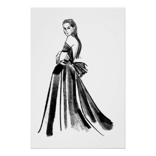 Póster Modelo de Moda Desenhada à Mão