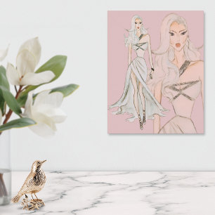 Poster Modelo de Moda Vogue de Rosa com Dusty Watercolor