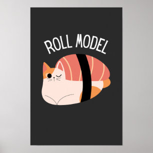Poster Modelo de Rolo de Sushi de Gato Engraçado