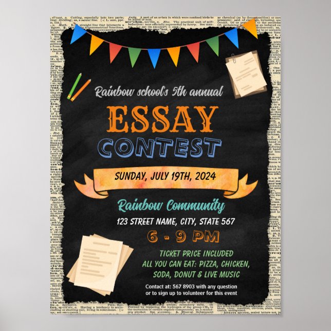 Poster Modelo do evento de concurso de Essay (Frente)