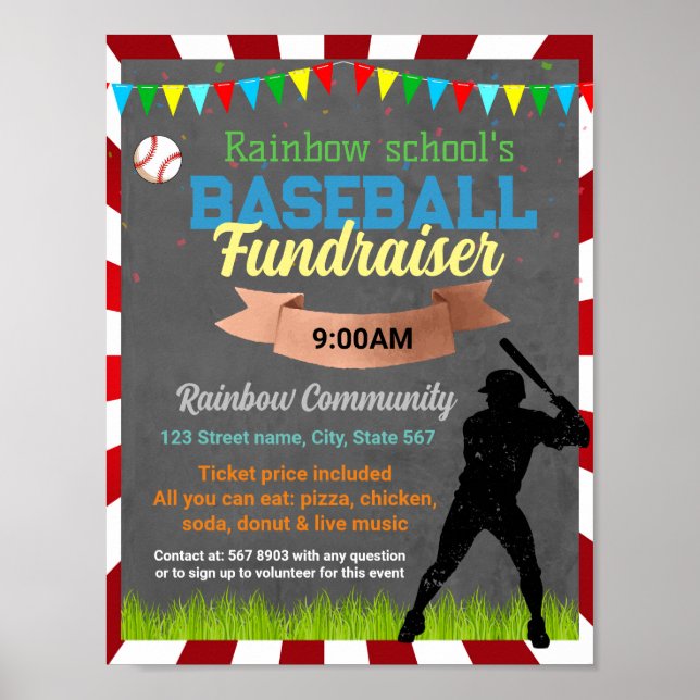 Poster Modelo do Fundraiser de Baseball (Frente)