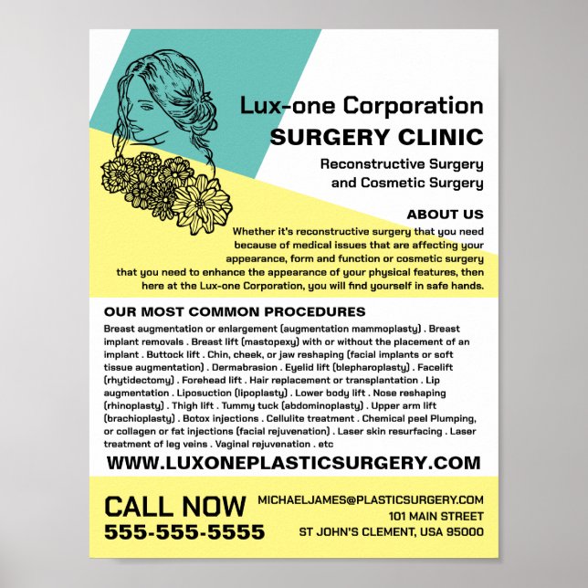 Poster Modelo Floral Chic Moderno, Cirurgião Plástico/Cir (Frente)