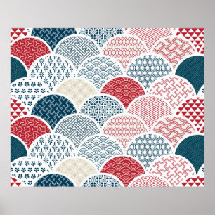 Poster modelo geométrico tradicional kimono sketc