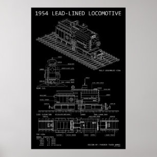 Poster Modelo MOC de Blueprint de Locomotiva Revestida de