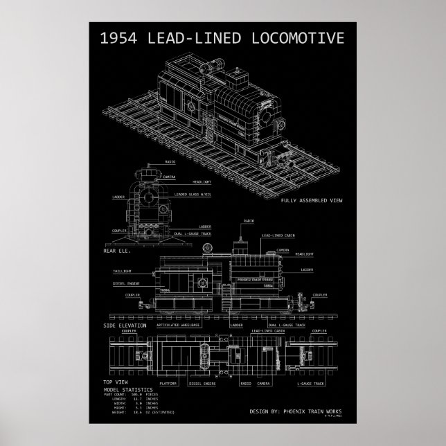 Poster Modelo MOC de Blueprint de Locomotiva Revestida de (Frente)