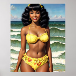 Poster Modelo Pinup Black Girl Melanin Bikini