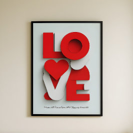 Poster Modern 3D Red and White LOVE Typography Abstract 