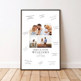 Poster Modern 4 Photo Collage Wedding Guest Signature