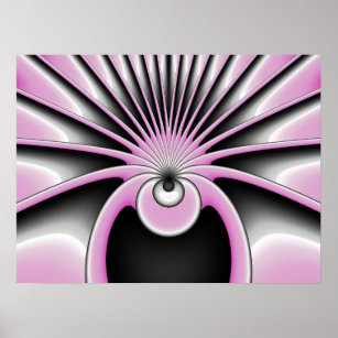 Poster Modern Abstract Fractal Art Pink Gray Black Figure