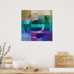 Póster Modern abstract geometric Blue green pink Circle
