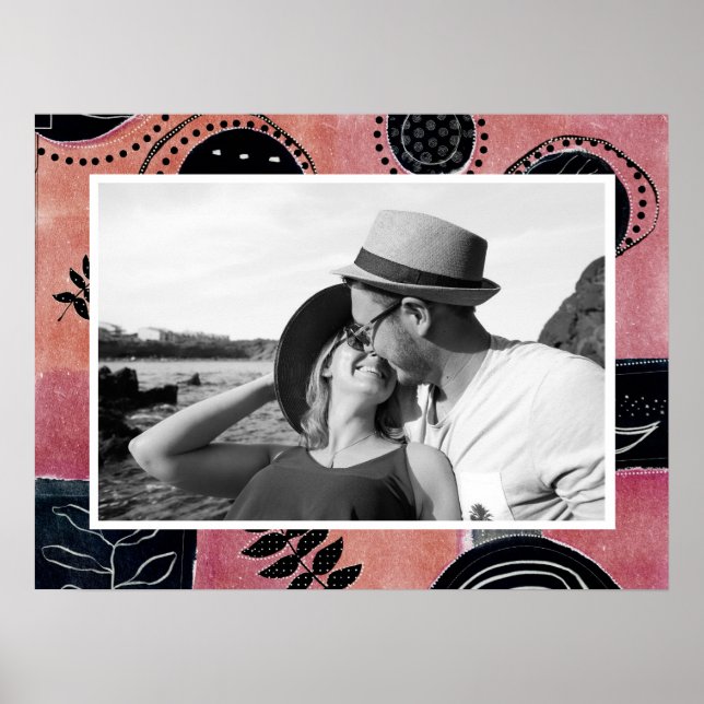 Poster Modern Abstract Pink and Black Botanical Photo (Frente)