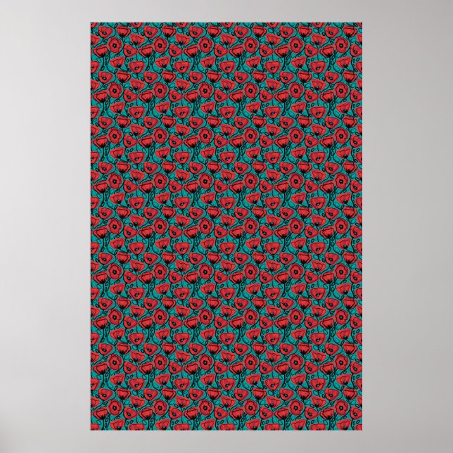 Poster Modern Abstract Red Poppy Floral Pattern (Frente)