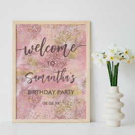 Poster Modern Artsy Girly Pink Faux Dourada Glitter Boas-