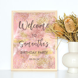 Poster Modern Artsy Girly Pink Faux Dourada Glitter Boas-