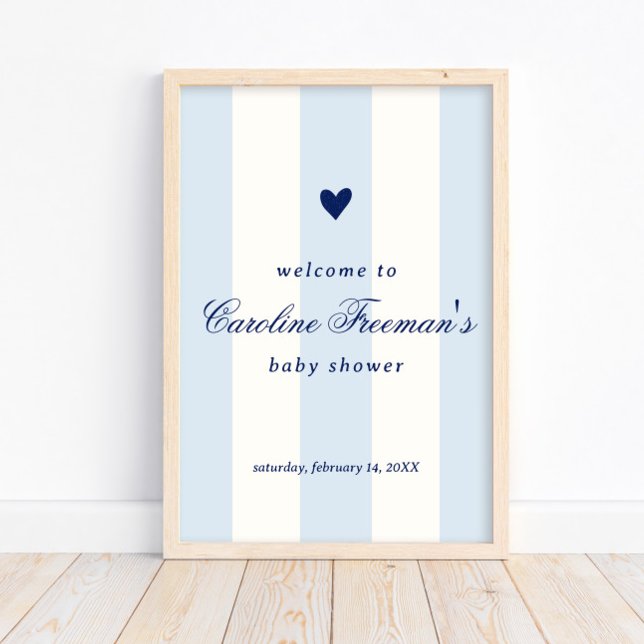 Poster Modern Baby Blue Stripe Heart Valentine Welcome (Criador carregado)