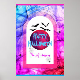 Poster Modern Bats Spider Web Full Moon Feliz Dia das Bru