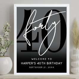 Poster Modern Black 40th Birthday Party Welcome Sign