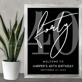 Poster Modern Black 40th Birthday Party Welcome Sign