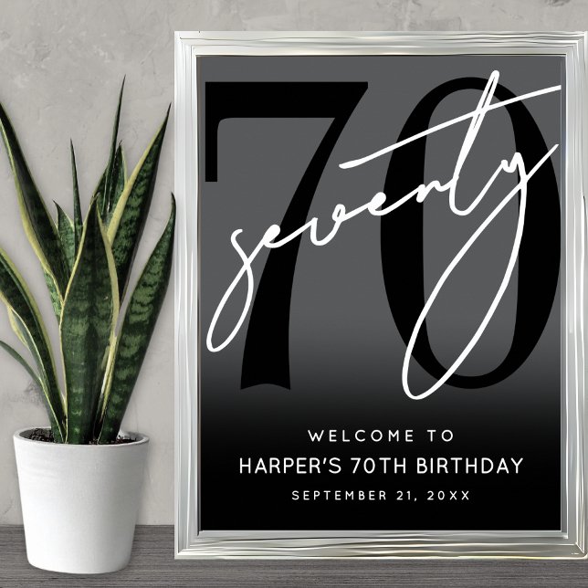 Poster Modern Black 70th Birthday Party Welcome Sign (Modern Black 70th Birthday Party Welcome Sign)