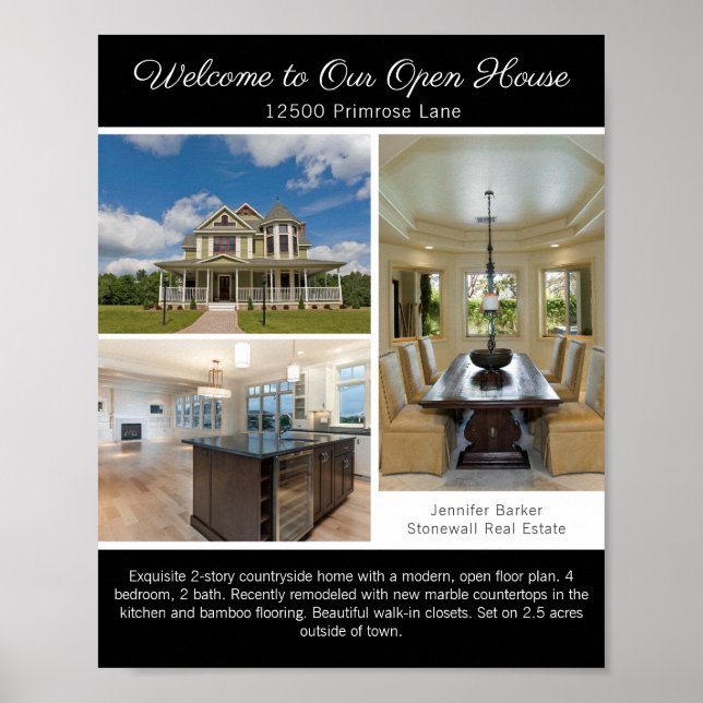 Poster Modern Black Open House Welcome Real Estate Photo (Frente)