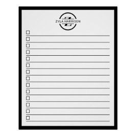 Póster Modern Black White Monogram Name To Do List