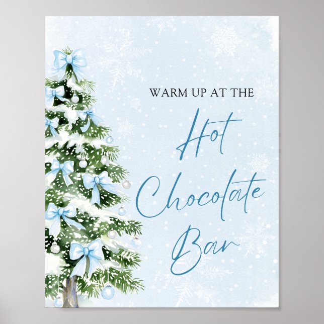 Poster Modern Blue Bows Christmas Tree Hot Chocolate Bar (Frente)