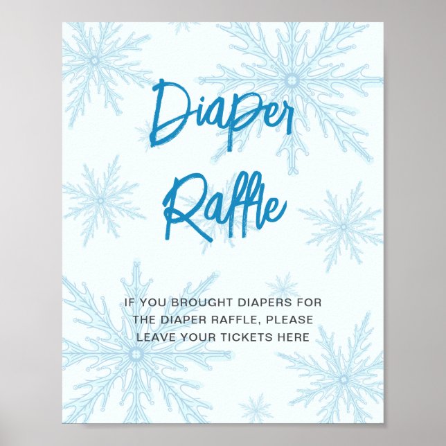 Poster Modern Blue Snowflakes Baby Shower Diaper Raffle (Frente)