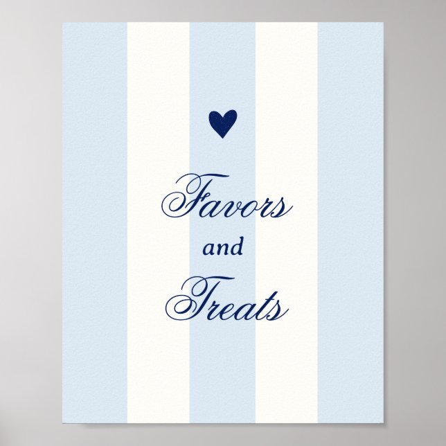 Poster Modern Blue Stripe Heart Valentine Favors (Frente)