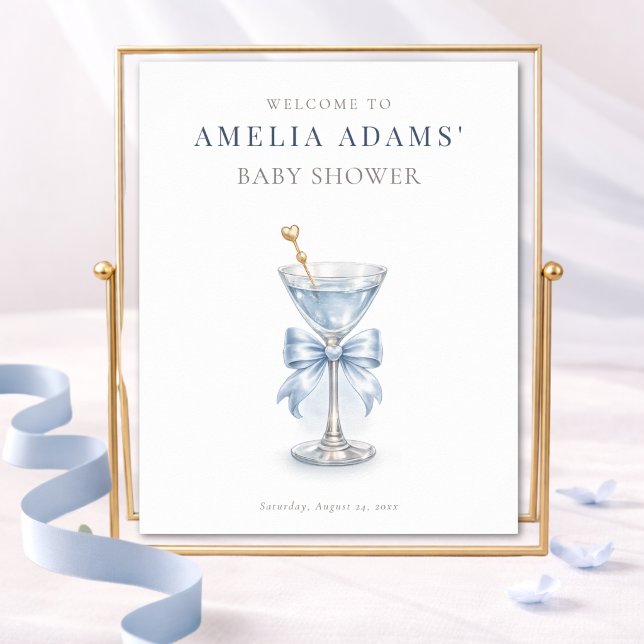 Poster Modern Blue Tini Bow One Boy Baby Shower Welcome (Criador carregado)