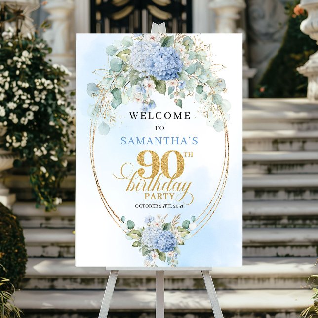 Poster Modern Bohemian Hydrangeas 90th Birthday Welcome (Modern Bohemian Hydrangeas 90th Birthday Welcome)