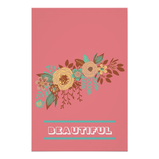 Póster Modern Boho Floral Rosa (Frente)