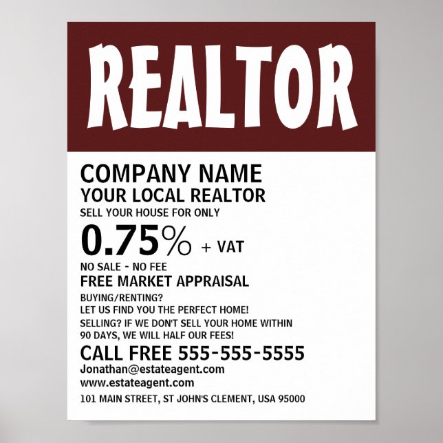Poster Modern Bold, Realtor, Publicidade de Agentes Estad (Frente)