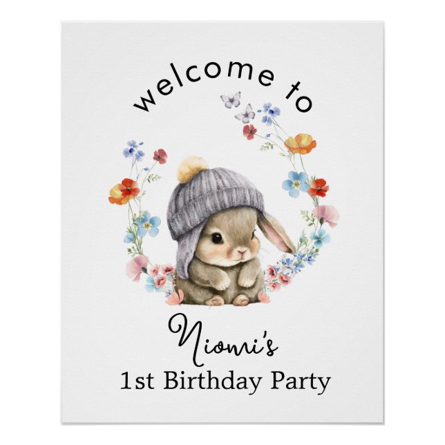 Póster Modern Colorful Sweet Bunny Birthday Welcome Poste (Frente)