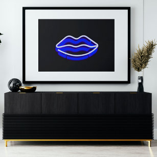 Poster Modern Digital Art   Blue Neon Wall Light Lips
