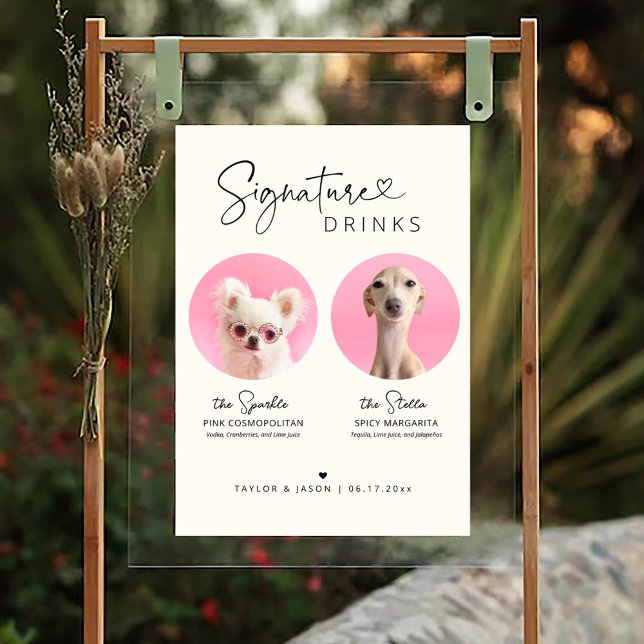Poster Modern Dog Signature Drinks | Wedding Sign Bar (Criador carregado)