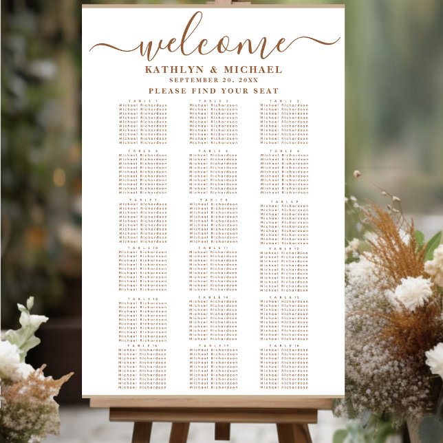 Poster Modern Dusty Beige Simples Casamento 18 Assentos d (Criador carregado)