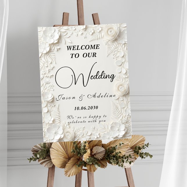 Poster Modern Elegant Embossed Floral Wedding Sign (Criador carregado)