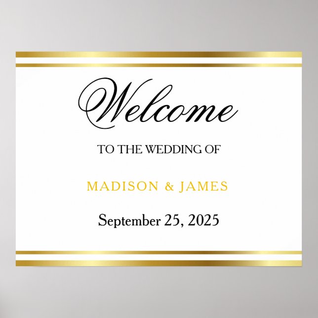 Poster Modern Elegant Gold Script Wedding Welcome (Frente)