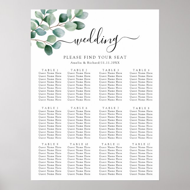 Poster Modern Eucalyptus Greenery Wedding (Frente)