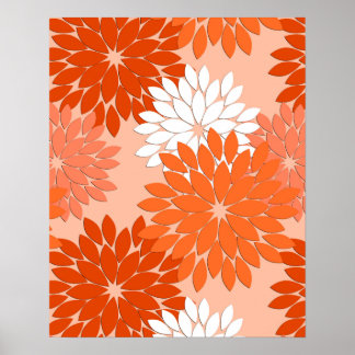 Póster Modern Floral Kimono Impressão, Coral Orange, Peac