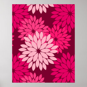 Poster Modern Floral Kimono Impressão, Coral Rosa e Borgo