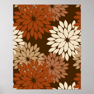 Póster Modern Floral Kimono Impressão, Dark Brown e Tan
