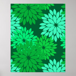 Póster Modern Floral Kimono Impressão, Emerald e Jade Gre
