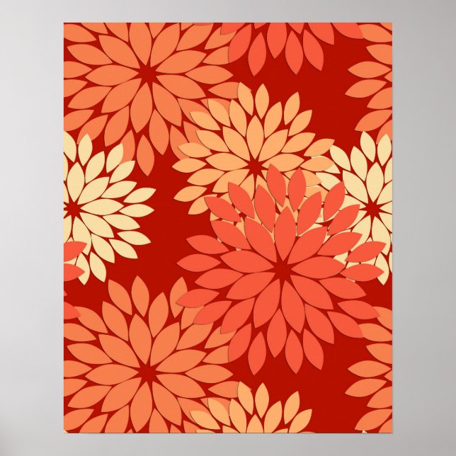 Poster Modern Floral Kimono Impressão, Mandarin Orange (Frente)