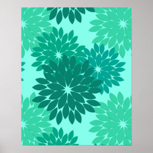 Póster Modern Floral Kimono Impressão, Turquoise, Teal & 
