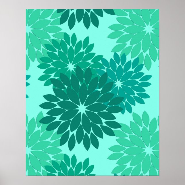 Póster Modern Floral Kimono Impressão, Turquoise, Teal &  (Frente)