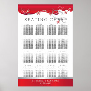 Poster Modern Floral Wedding Gráfico de Bancos Vermelho