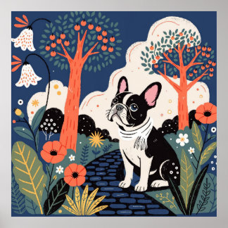 Poster Modern French bulldog dog reusable grocery bag