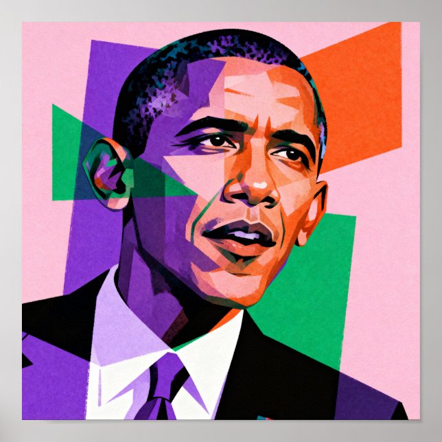 Poster Modern Geometric Portrait of Barack Obama (Frente)